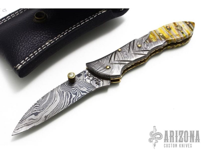 Damascus And Mammoth Tooth Lockback Arizona Custom Knives 6993