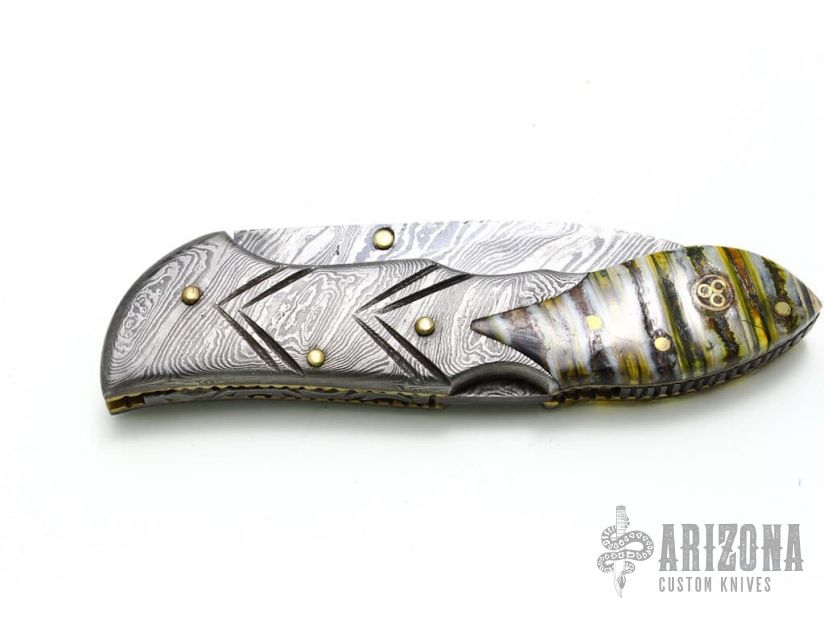 Damascus And Mammoth Tooth Lockback Arizona Custom Knives 7599