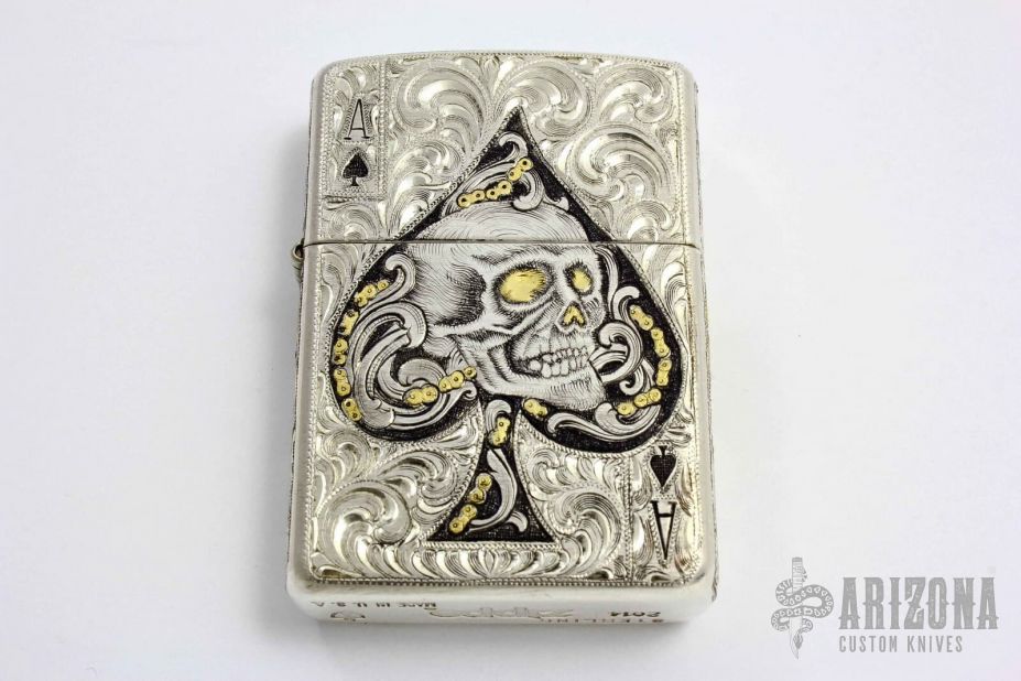 Engraved Sterling Silver Armor Zippo | Arizona Custom Knives