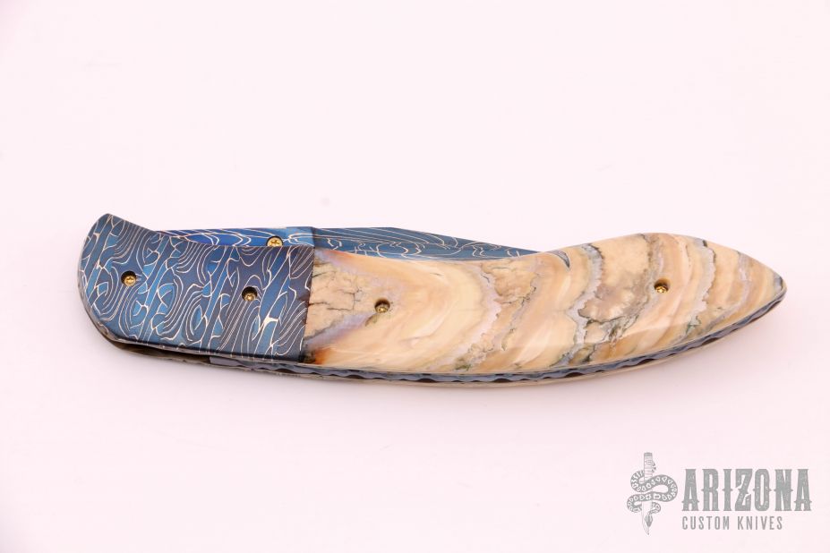 Damascus and Mammoth Tooth Linerlock - Arizona Custom Knives