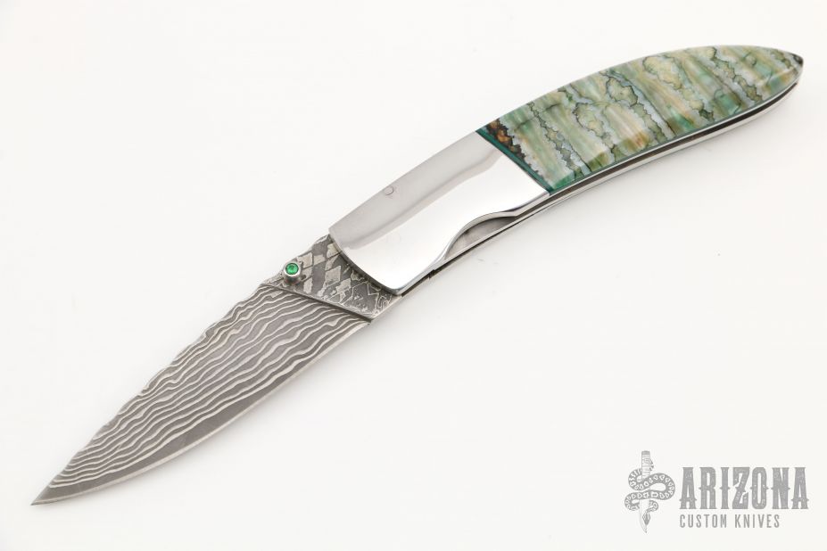 Damascus And Mammoth Tooth Linerlock Arizona Custom Knives 3443