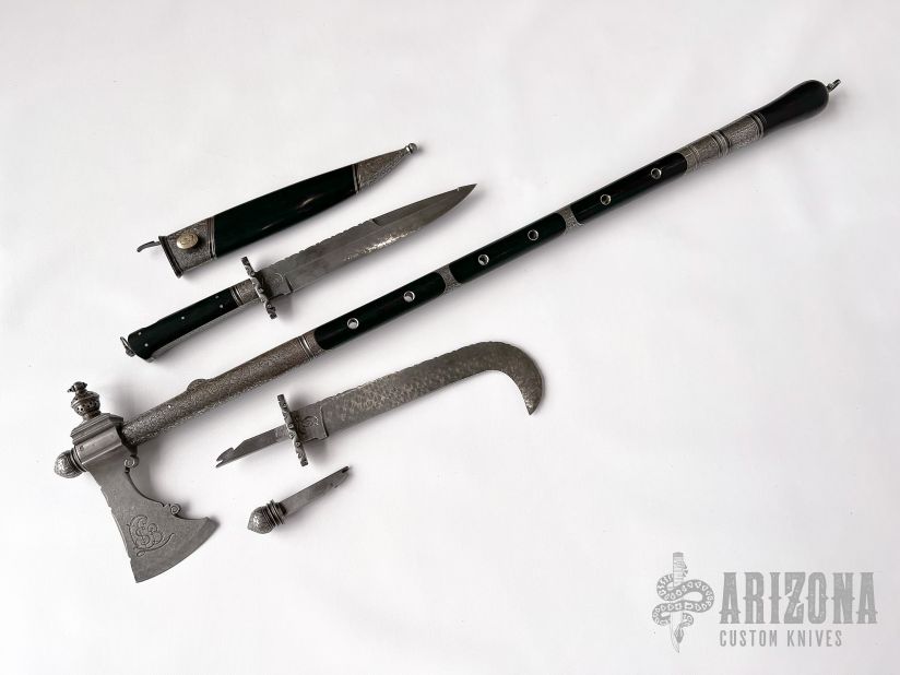 Antique Integral Staff w/ Axe/Knife/Sickle attachments - Arizona Custom  Knives