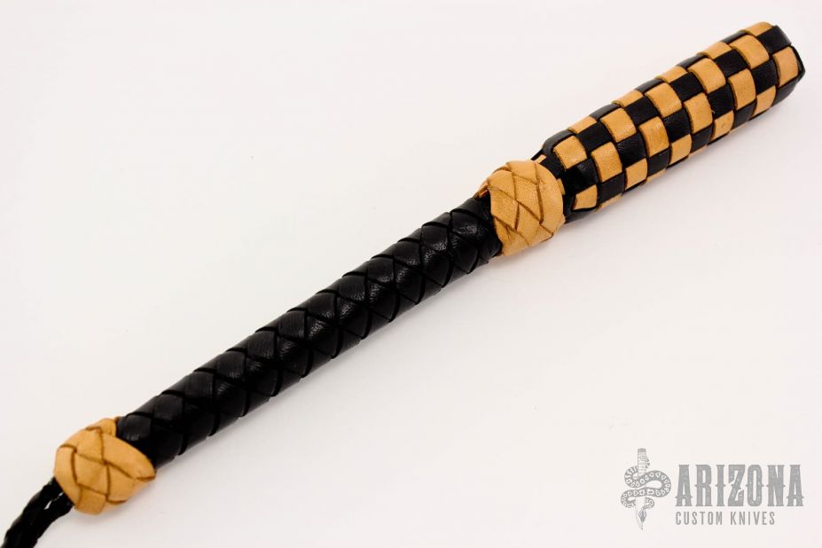 8" Black/Brown Leather Springloaded Blackjack w/ Strap