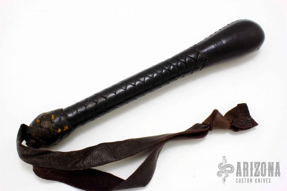 9" Black Leather Springloaded Blackjack w/ Strap