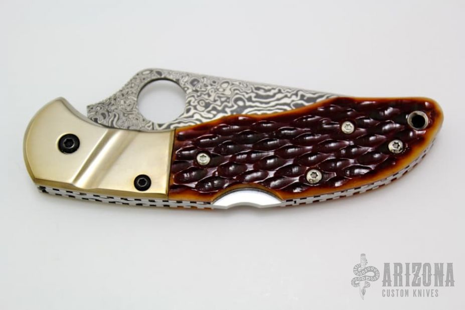 C11JBOP Delica Damascus - Amber Jigged Bone