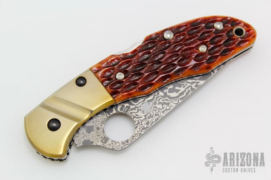 C11JBOP Delica Damascus - Amber Jigged Bone