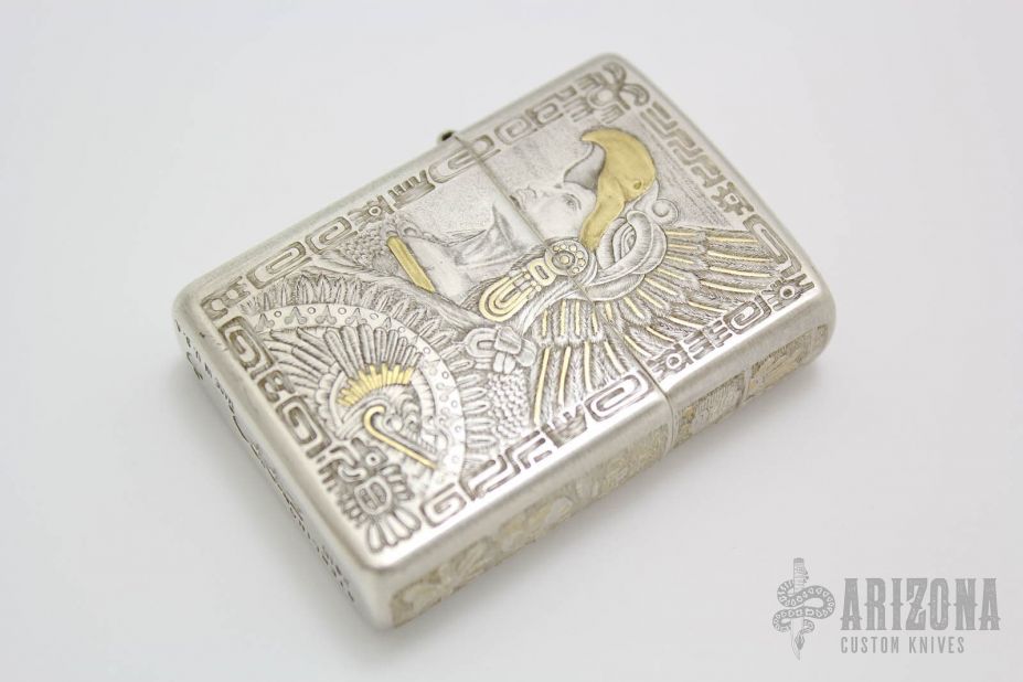 Engraved Sterling Silver Armor Zippo - Aztec Theme