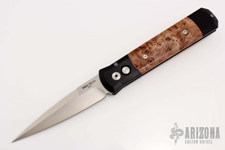 Godfather 906 - Black Handle / Maple Burl Inlay / Satin Plain Edge