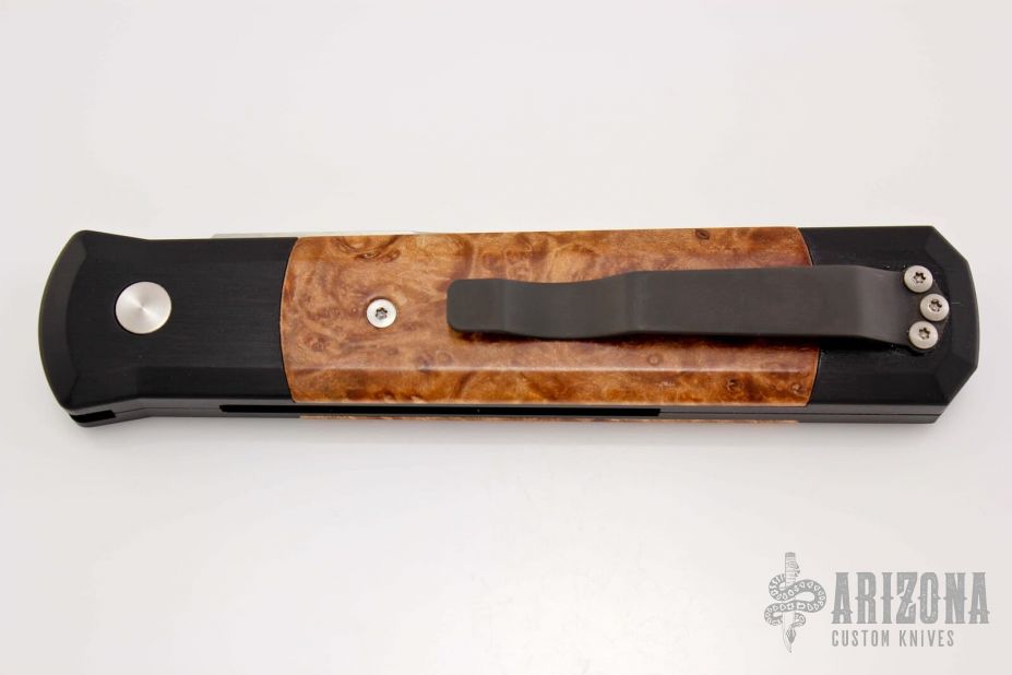 Godfather 906 - Black Handle / Maple Burl Inlay / Satin Plain Edge