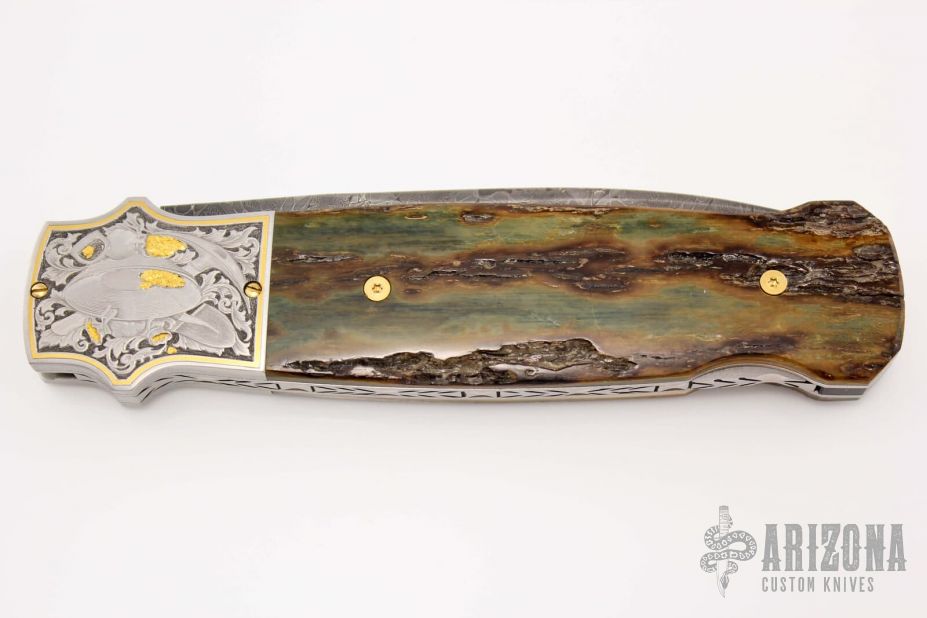Gold Miner's Lockback - Damascus and Mammoth Ivory
