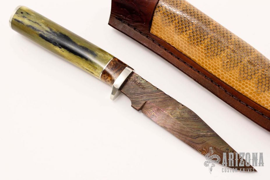 Hunter Zebra Leg Bone w/ Twist Pattern Damascus Arizona Custom Knives