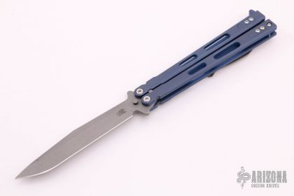 Nieves v2 Balisong Butterfly Knife Battle Blue Ti - Arizona Custom Knives