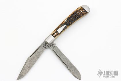 TB622021 Tony Bose Hunter Trapper -Jigged Molasses Bone - Arizona Custom  Knives