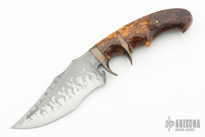 Jan Hafinec Custom Integral Hunter Fixed Blade Curly Maple Handle Damascus  Blade