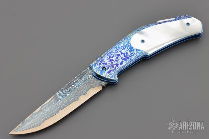 San Mai Damascus Lockback Folder - Timascus and Mother of Pearl