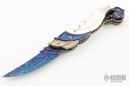 Damascus Blue Diamond Plate Butterfly Knife