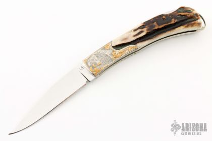 Vintage Carl Schlieper / German Eye Brand -Single Blade Lockback Knife  +Great Fat Stag Handles -NOS