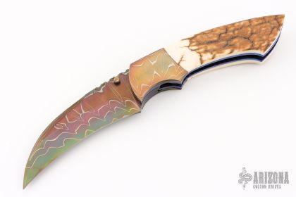 XL Damascus and Mammoth Ivory Hawkbill Linerlock - Arizona Custom