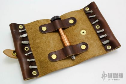 Copper Hex Bit Driver with Leather Tool Roll & Bits