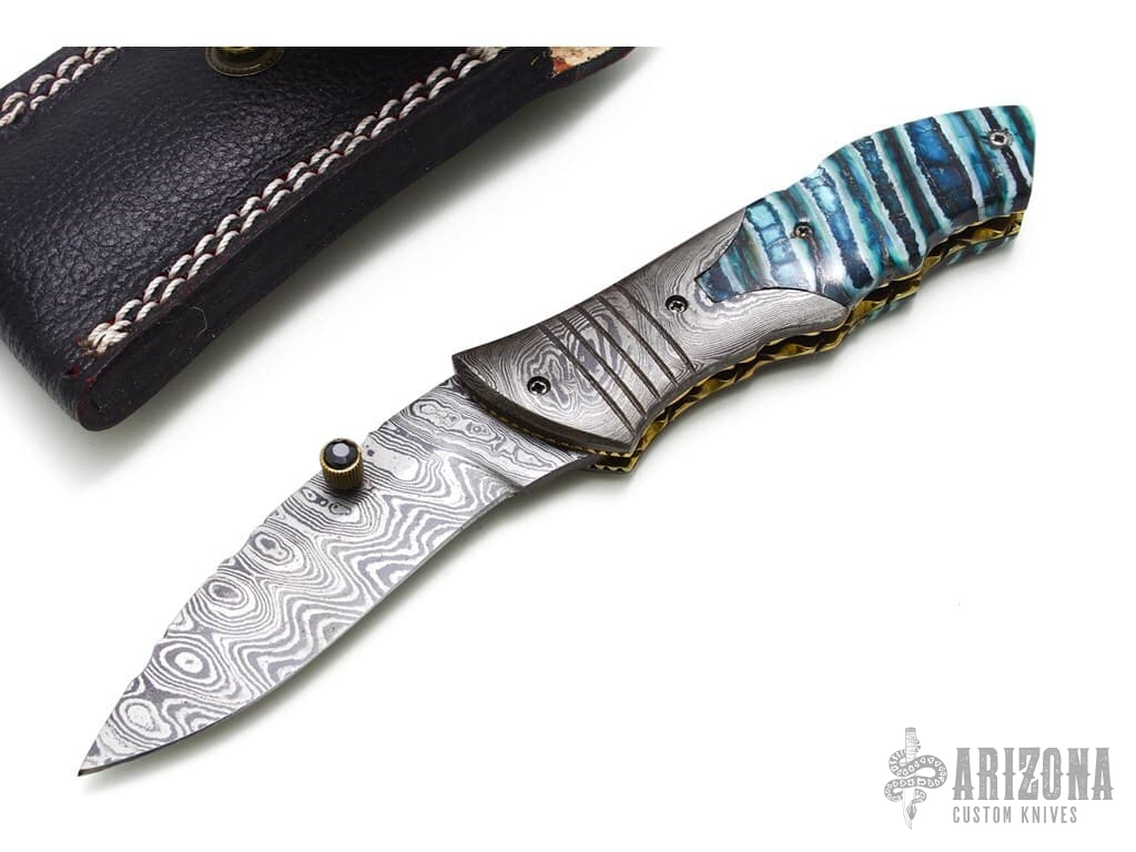 Damascus And Mammoth Tooth Lockback Arizona Custom Knives 5827