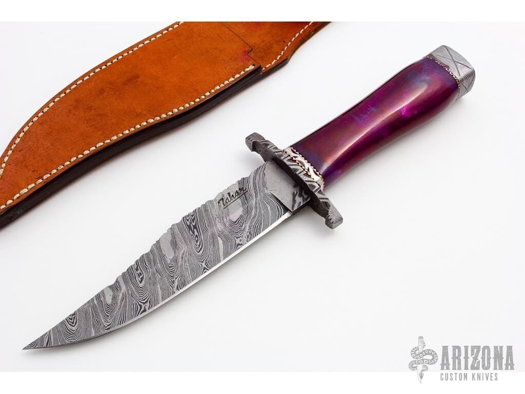 Damascus & Purple Bone Fighter Arizona Custom Knives