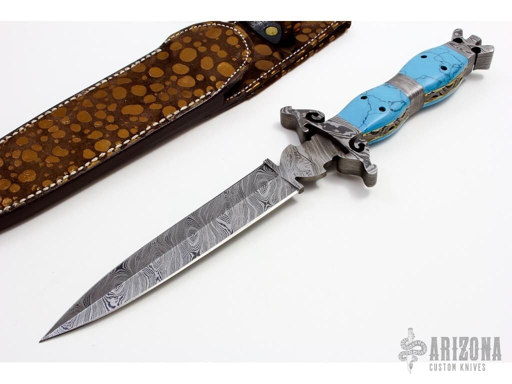 Dagger Code Turquoise Damascus & Turquoise Dagger - Arizona Custom Knives