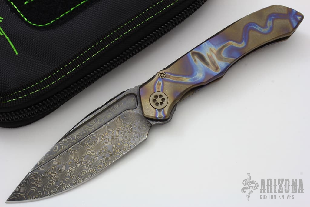 Damascus and Flamed Titanium ANAX #019 - Arizona Custom Knives