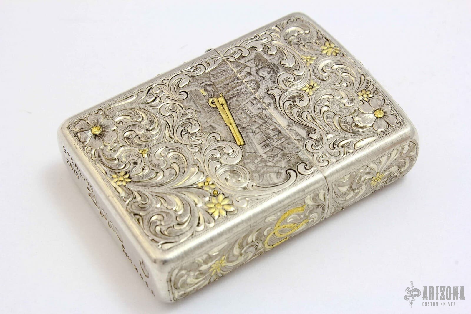 Engraved Sterling Silver Armor Zippo - Western Theme - Arizona