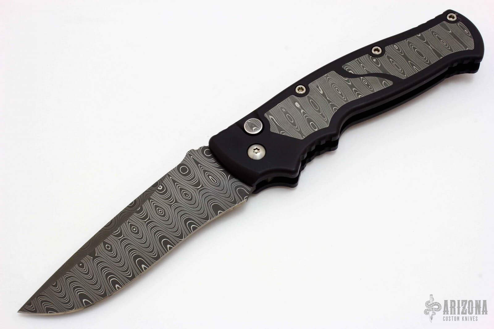 Custom M2 Auto Damascus Damascus Inlays Arizona Custom Knives