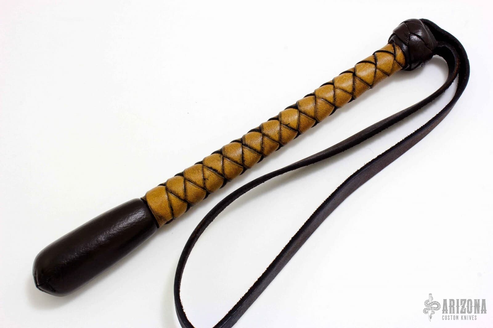 9" Black/Brown Leather Springloaded Blackjack w/ Strap Arizona Custom