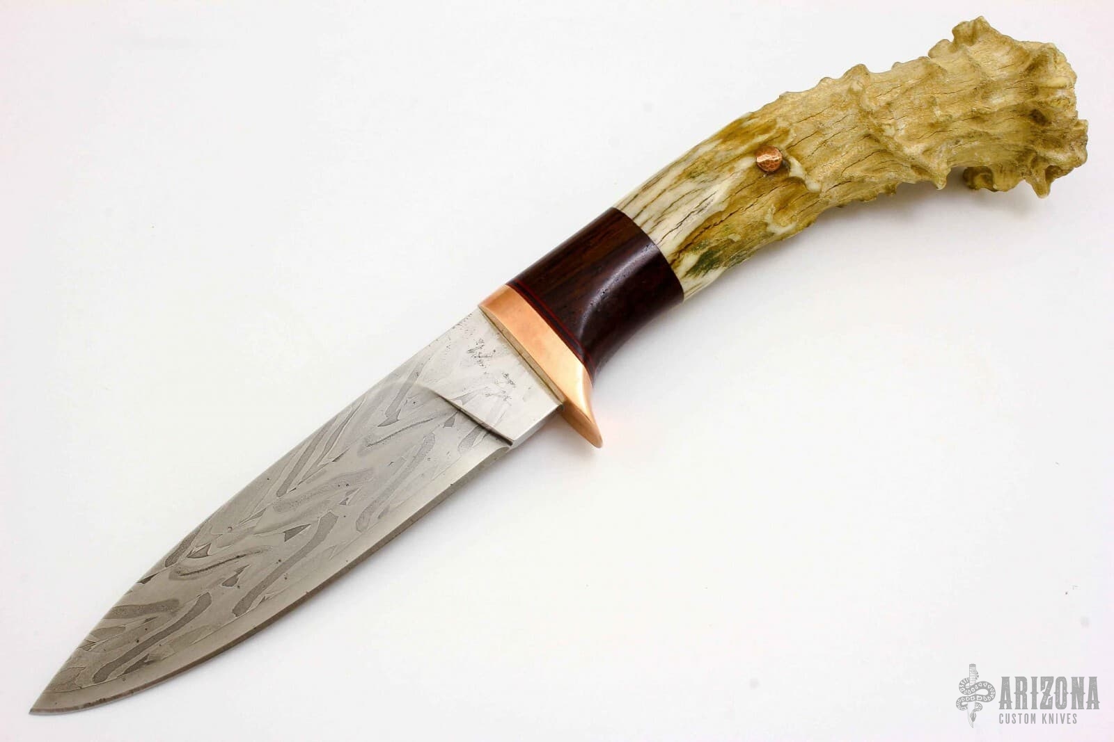 Damascus and Crown Stag Hunter Arizona Custom Knives