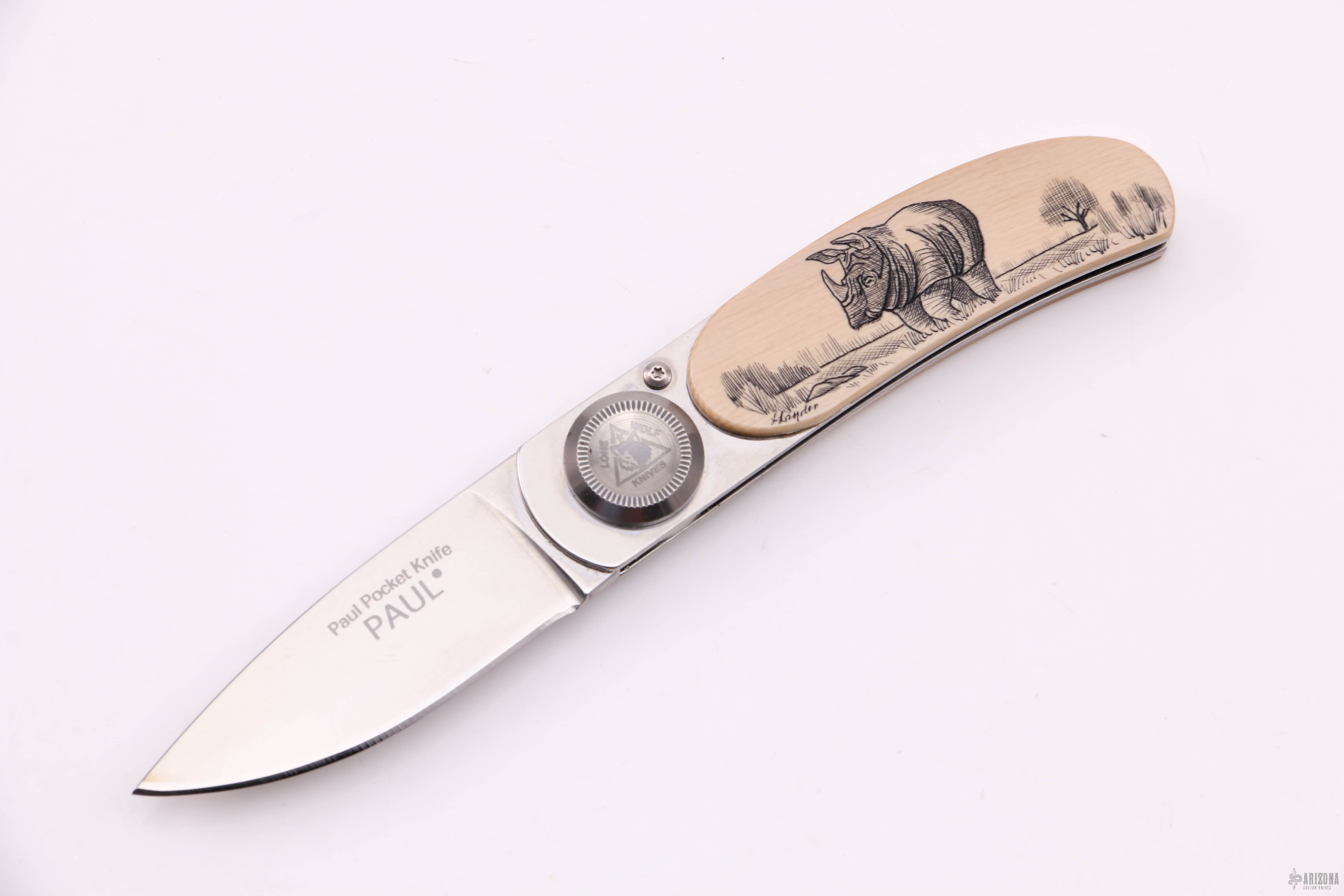Paul Pocket Knife - Scrimmed Mammoth Ivory - Arizona Custom Knives