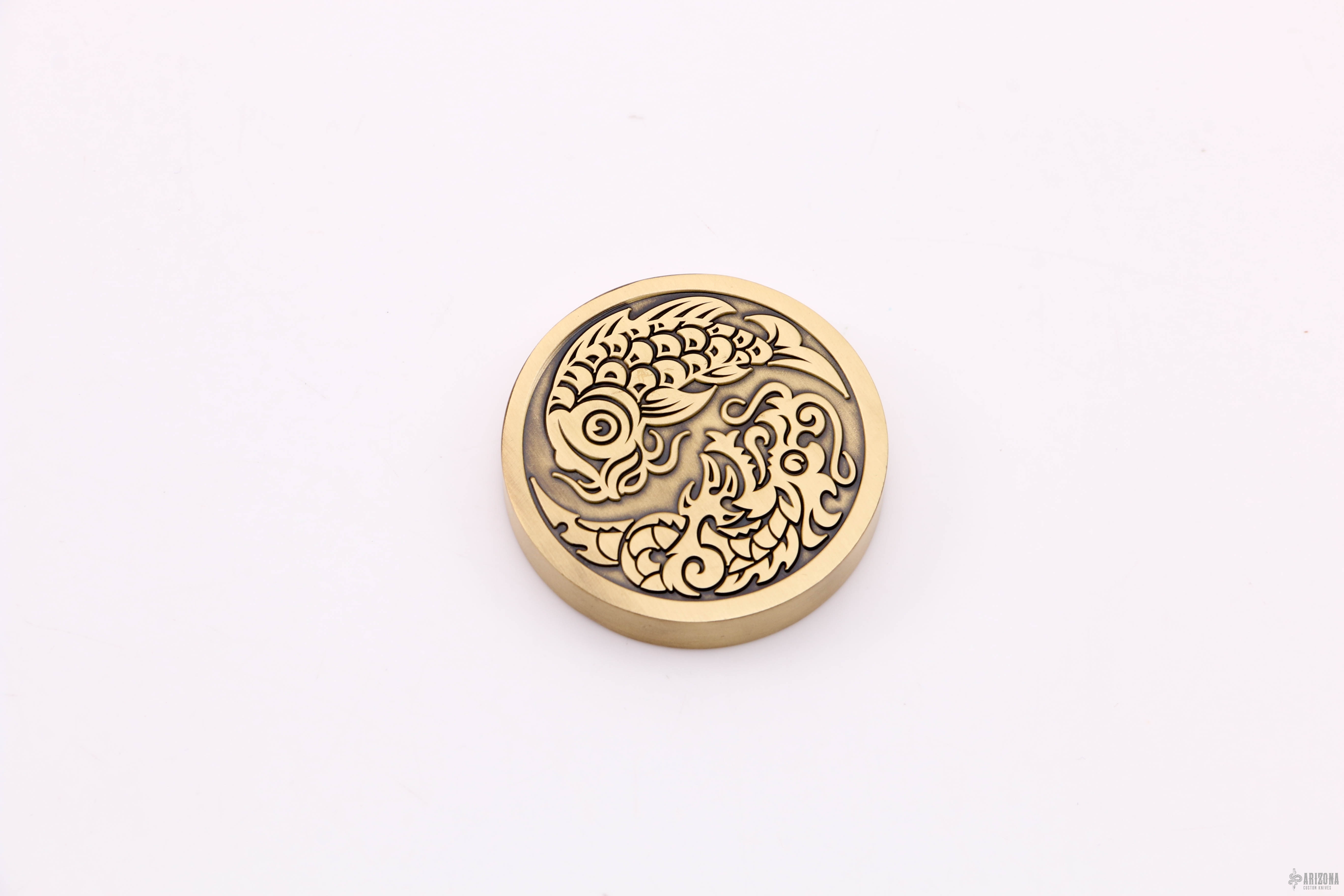Steel Flame Koi/Dragon Brass Coin .3