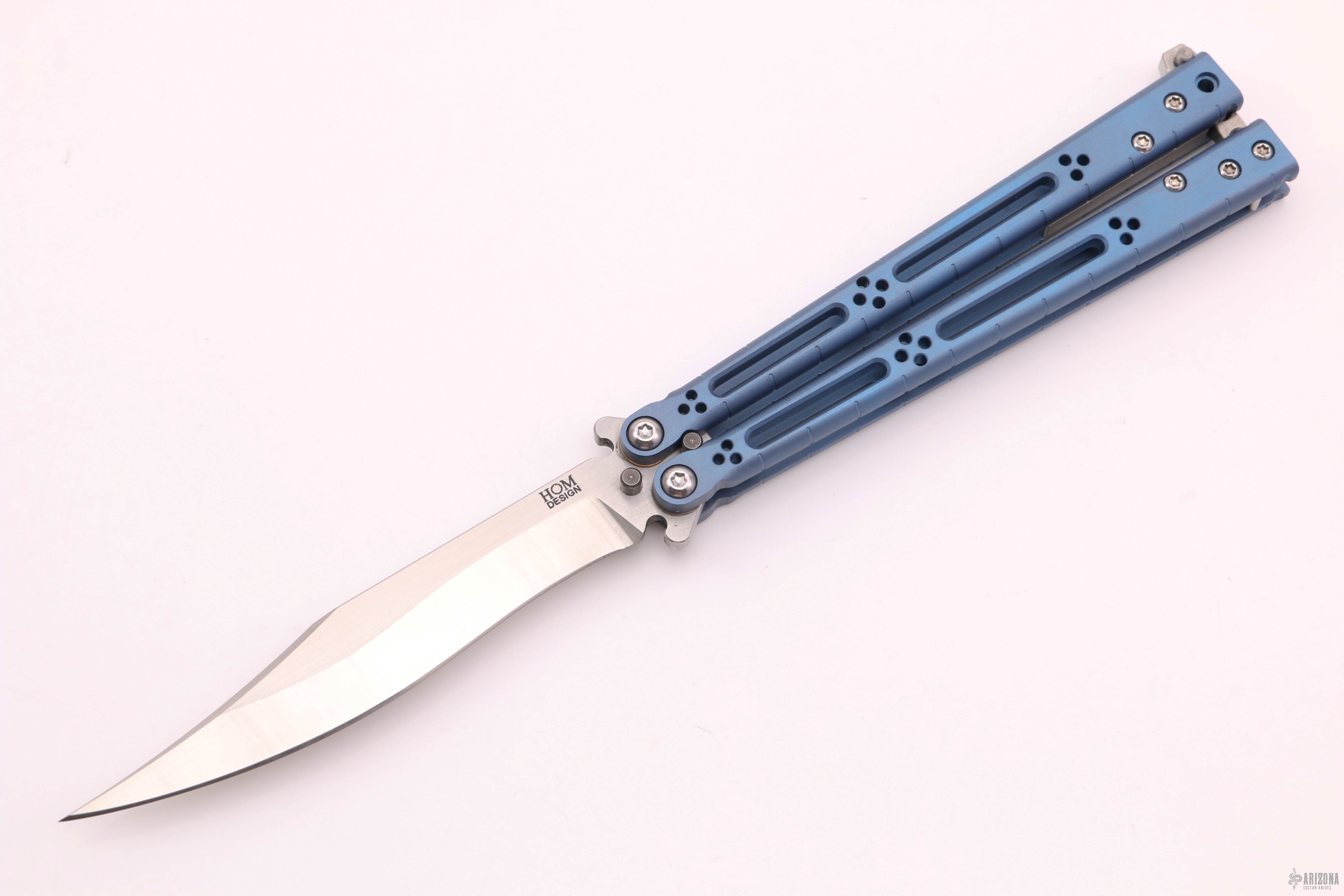 BasiliskR Balisong Titanium Blue Arizona Custom Knives
