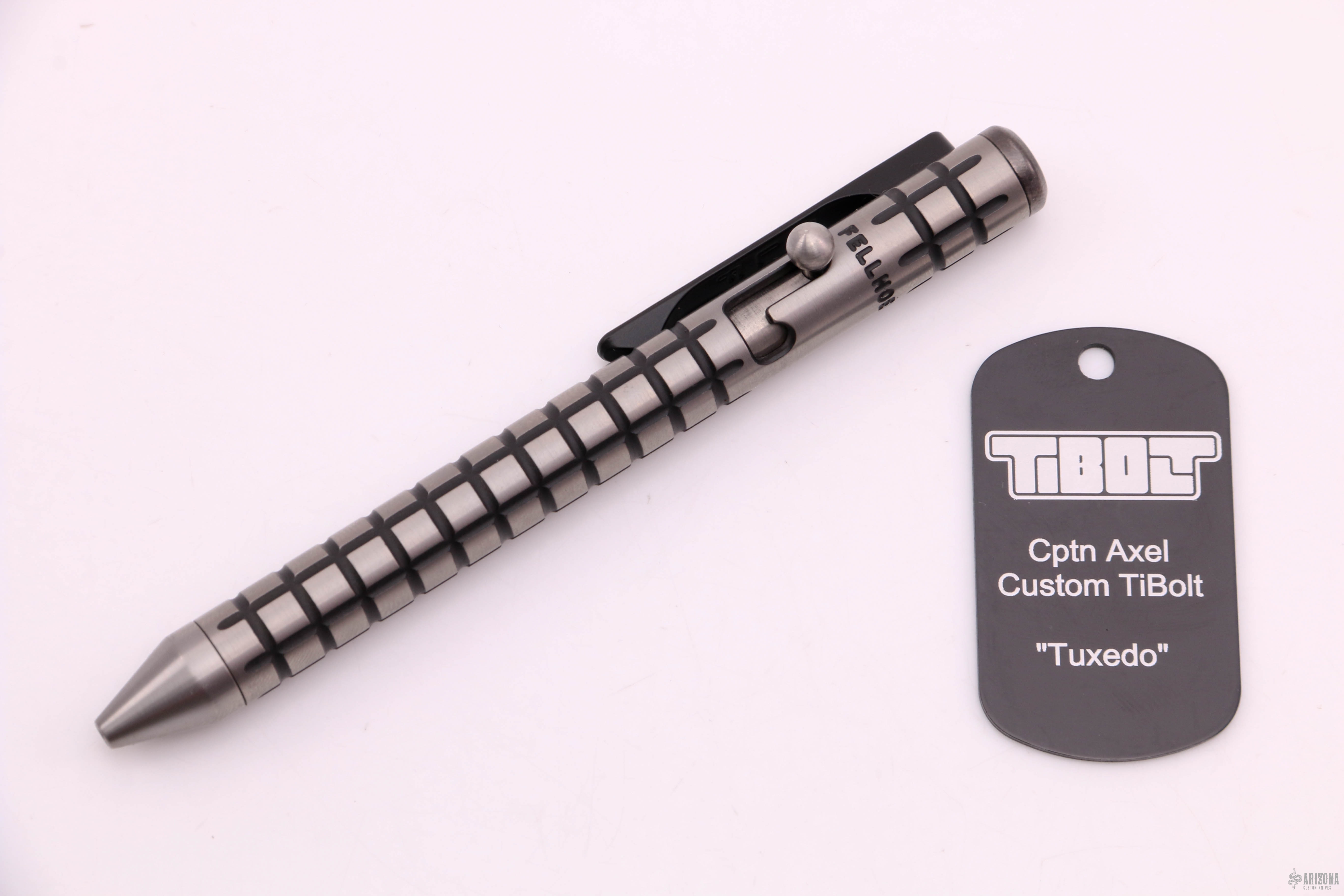 G2 TiBolt Pen with Tuxedo | Custom Arizona Frag Pattern Finish Knives