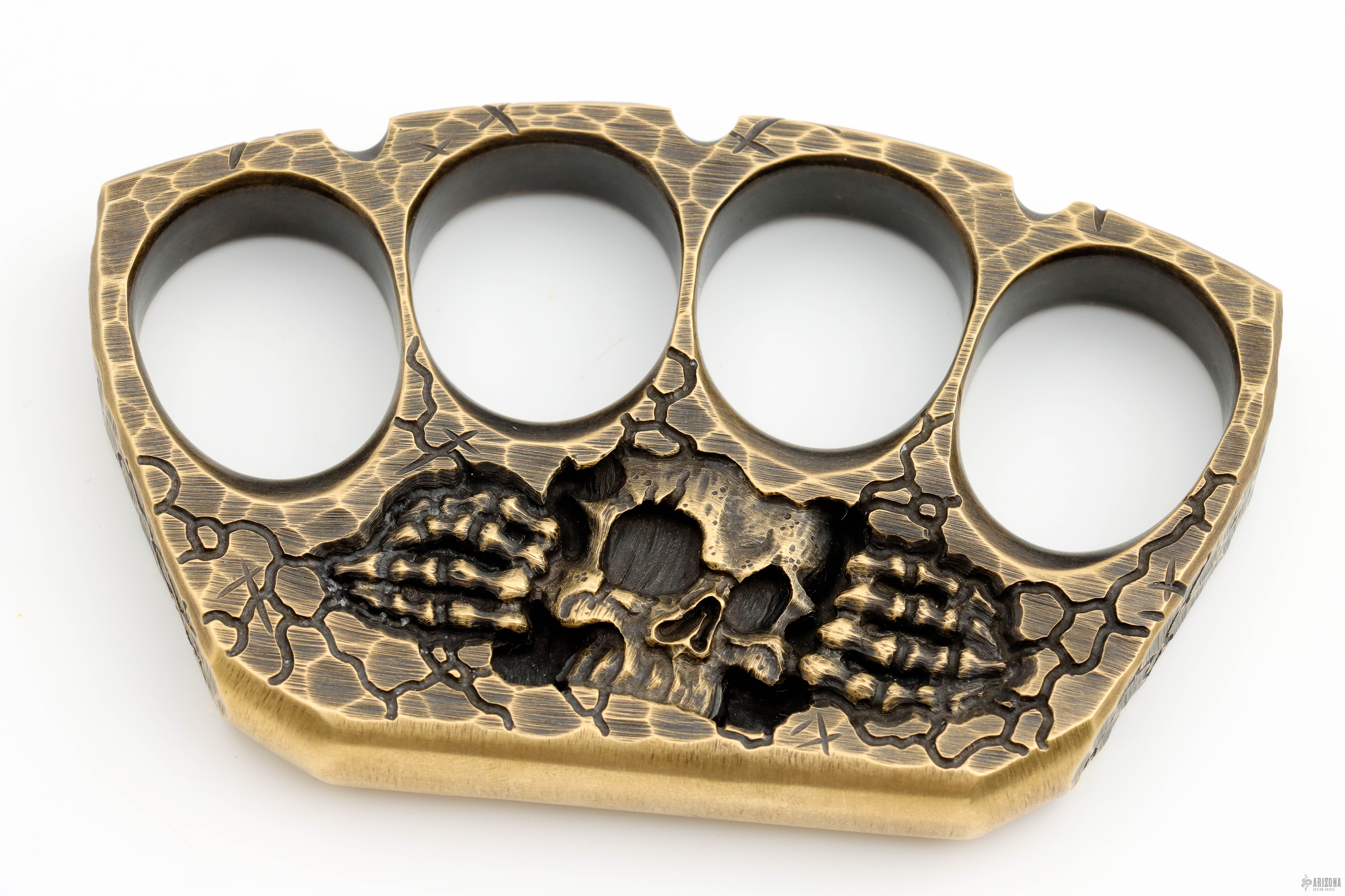 4 Finger Brass Knuckles - Skull Carving - Arizona Custom Knives