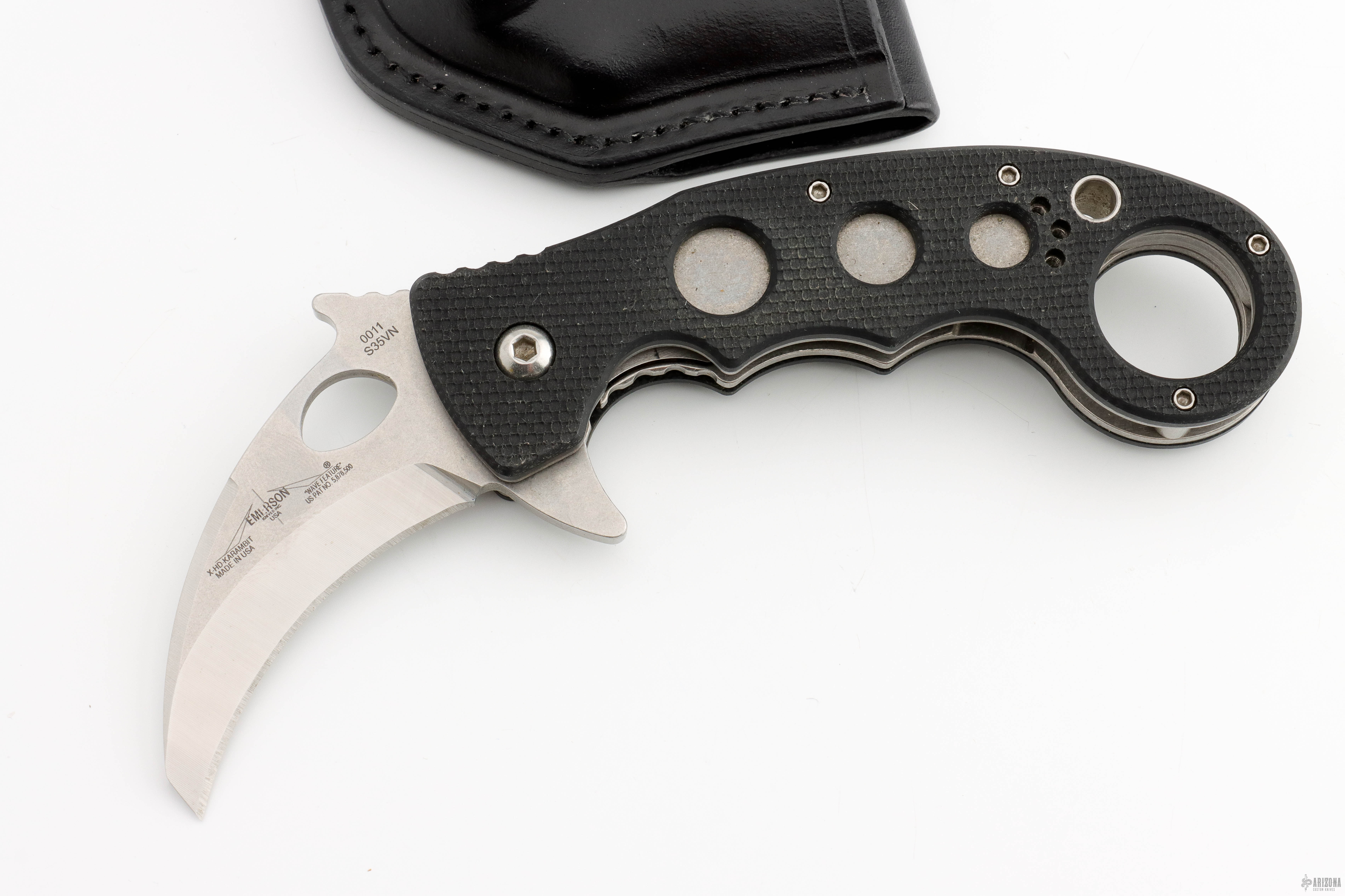 カゼトモリ　グローパット XHD-Karambit-SF w/ Custom Leather Sheath - Arizona Custom Knives