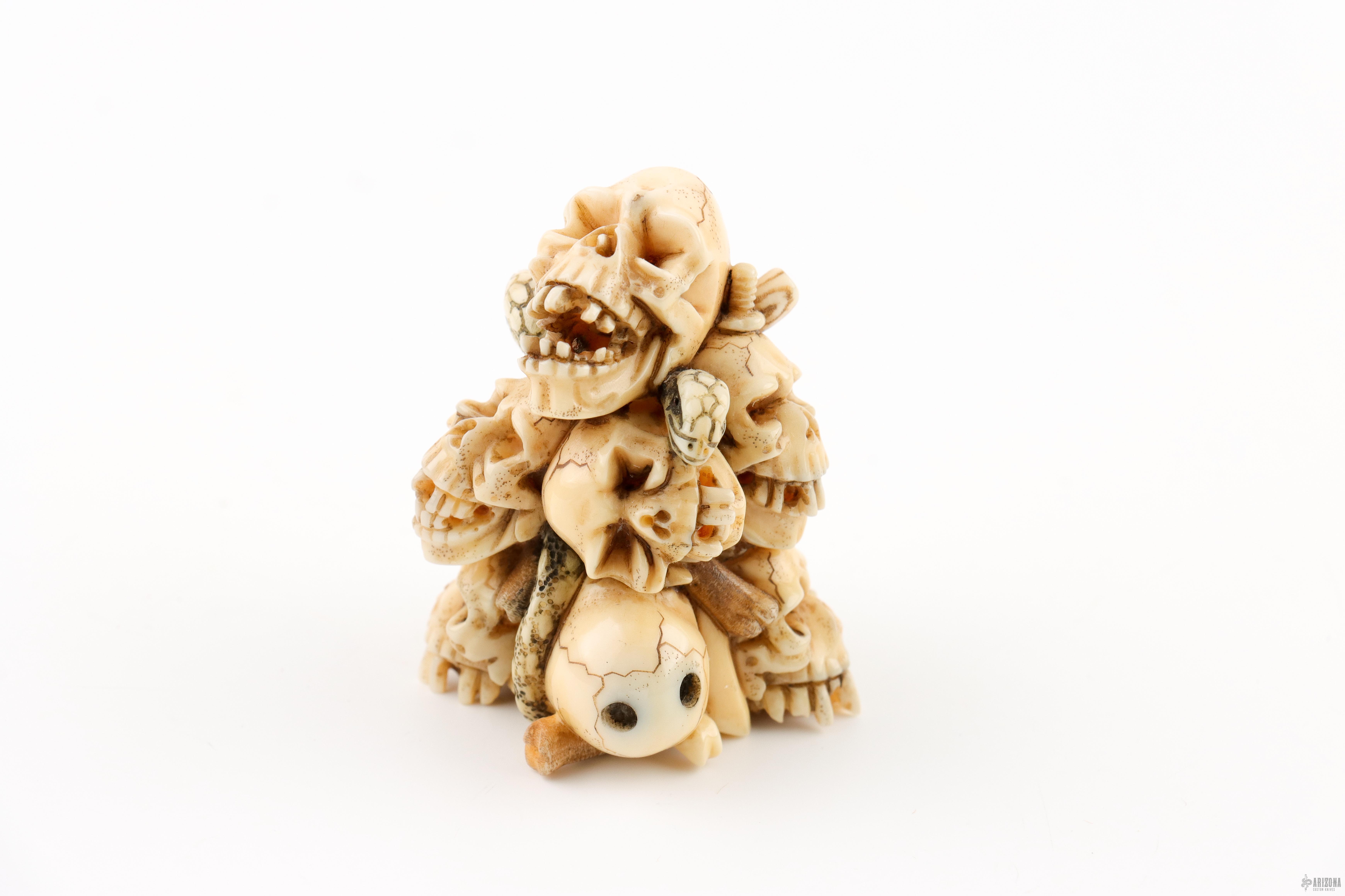 Antique Japanese Carved Skulls and Snakes Netsuke - Arizona Custom