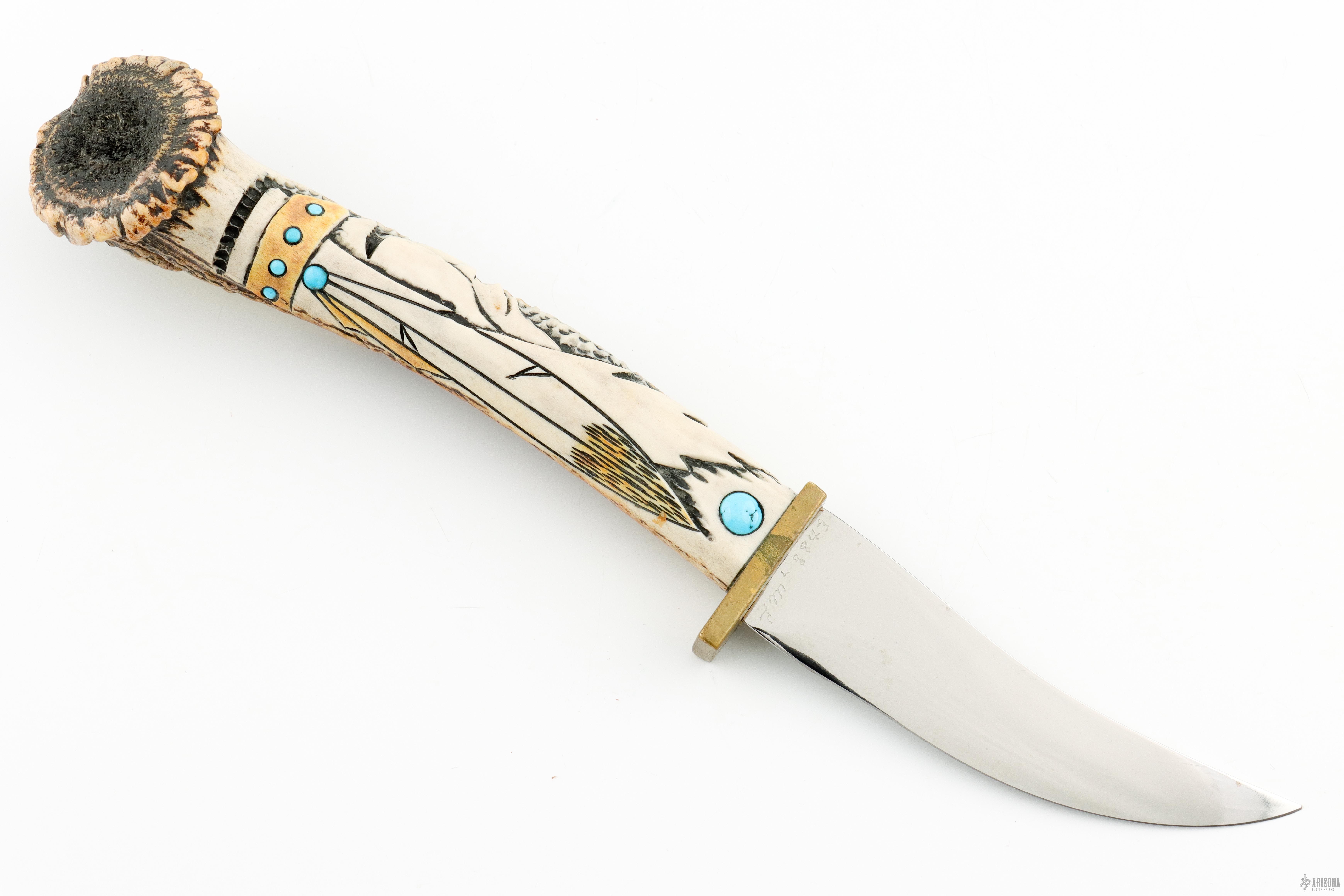 Carved Stag Skinner - #8843 - Arizona Custom Knives