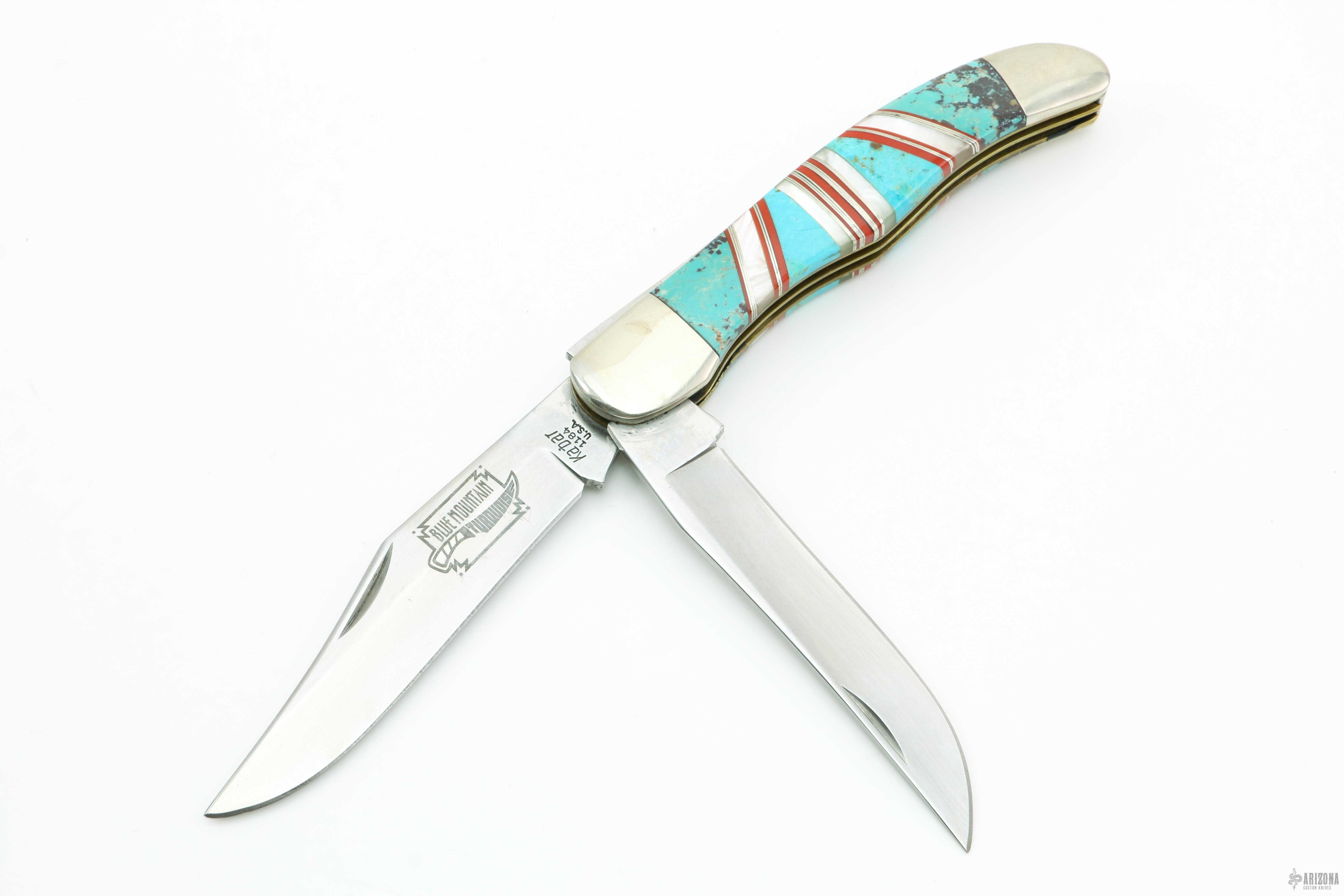 Leather Accented Knife Block-with Turquoise Knives – Bar TL Custom