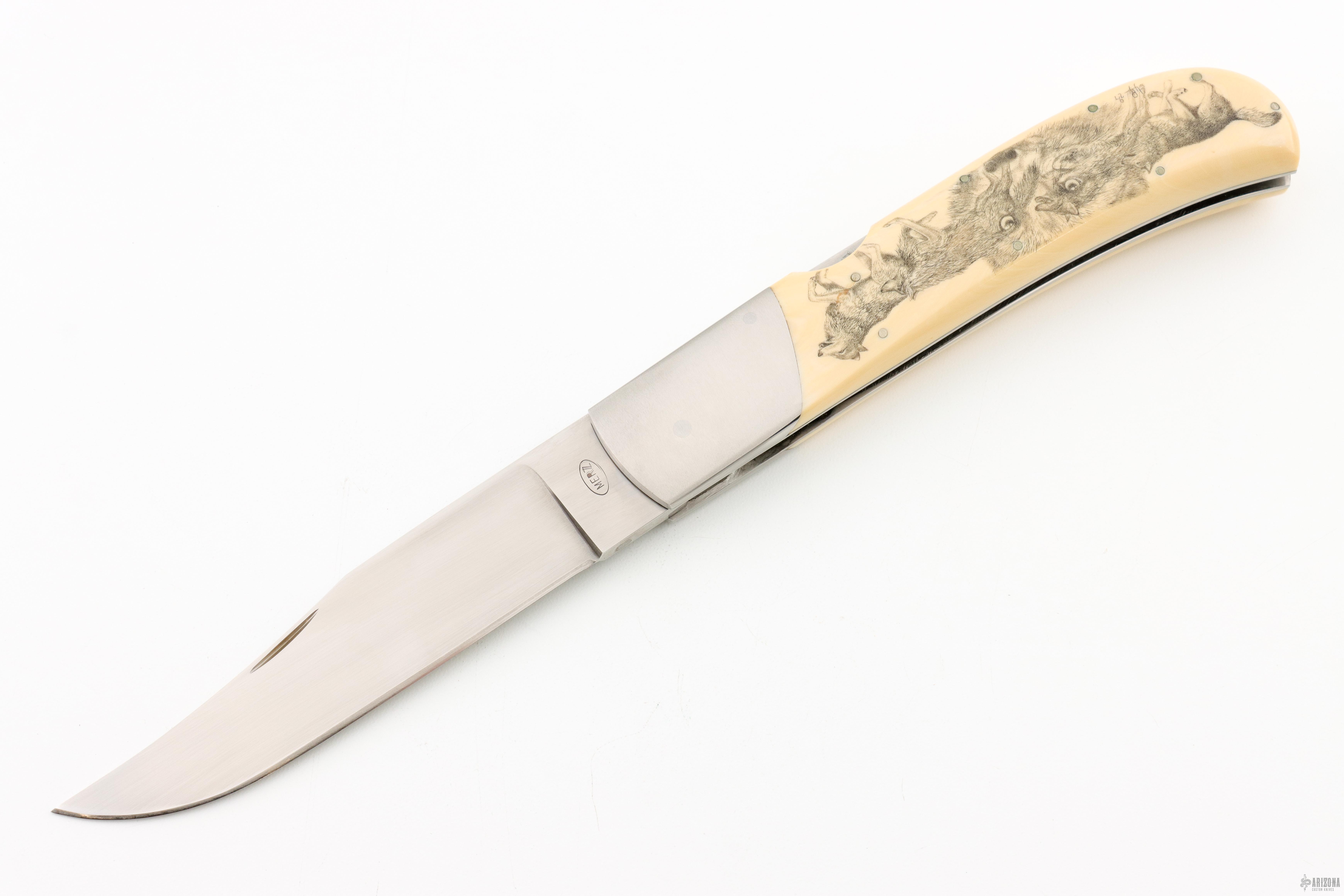 激レア・超美品！ゾーリンゲン アンティックデスク 純金メッキレター鋏＆ナイフ Large MidLock w/ Scrimshaw - Arizona Custom Knives