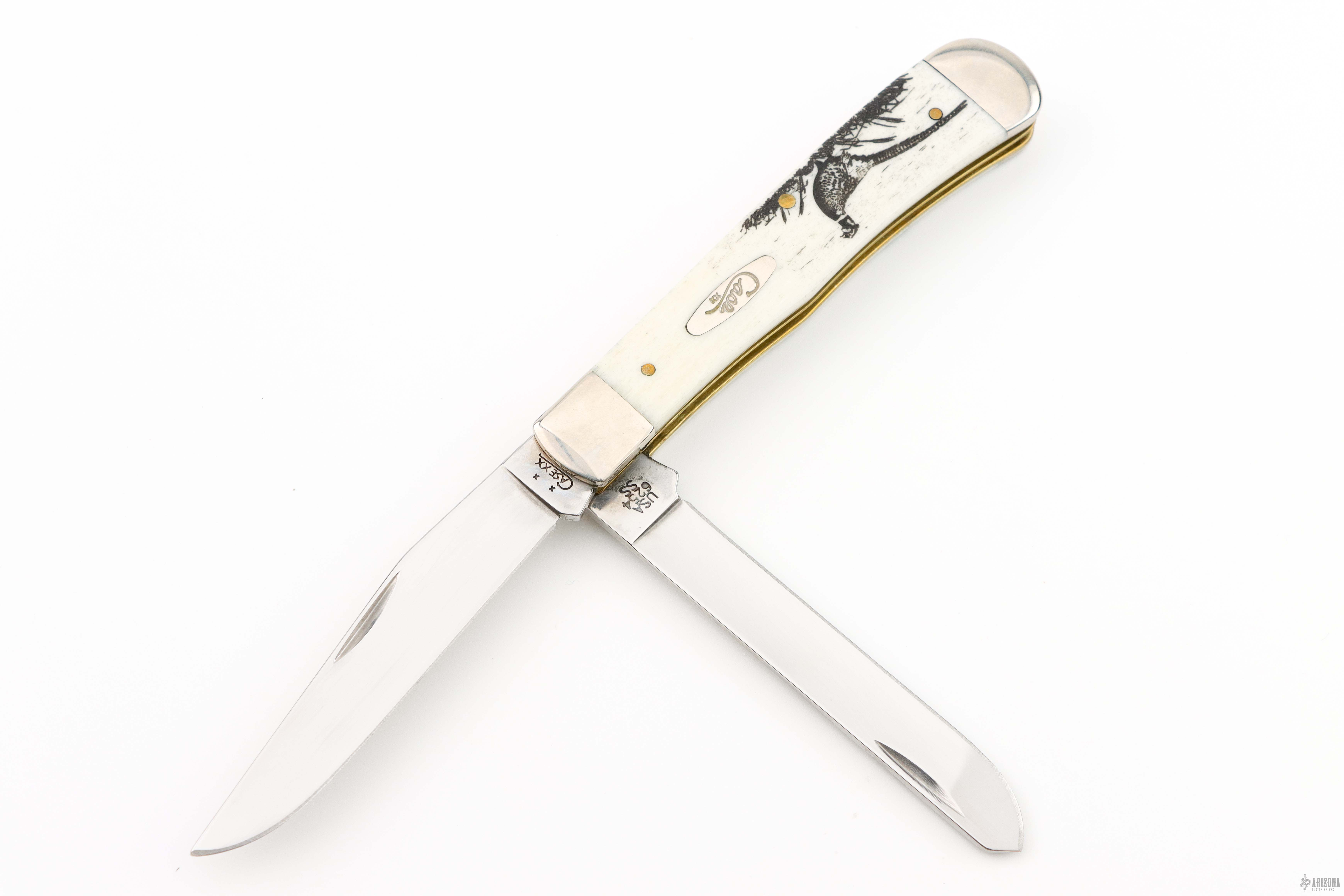 6254 SS Trapper - Pheasant Scrimshaw - Arizona Custom Knives