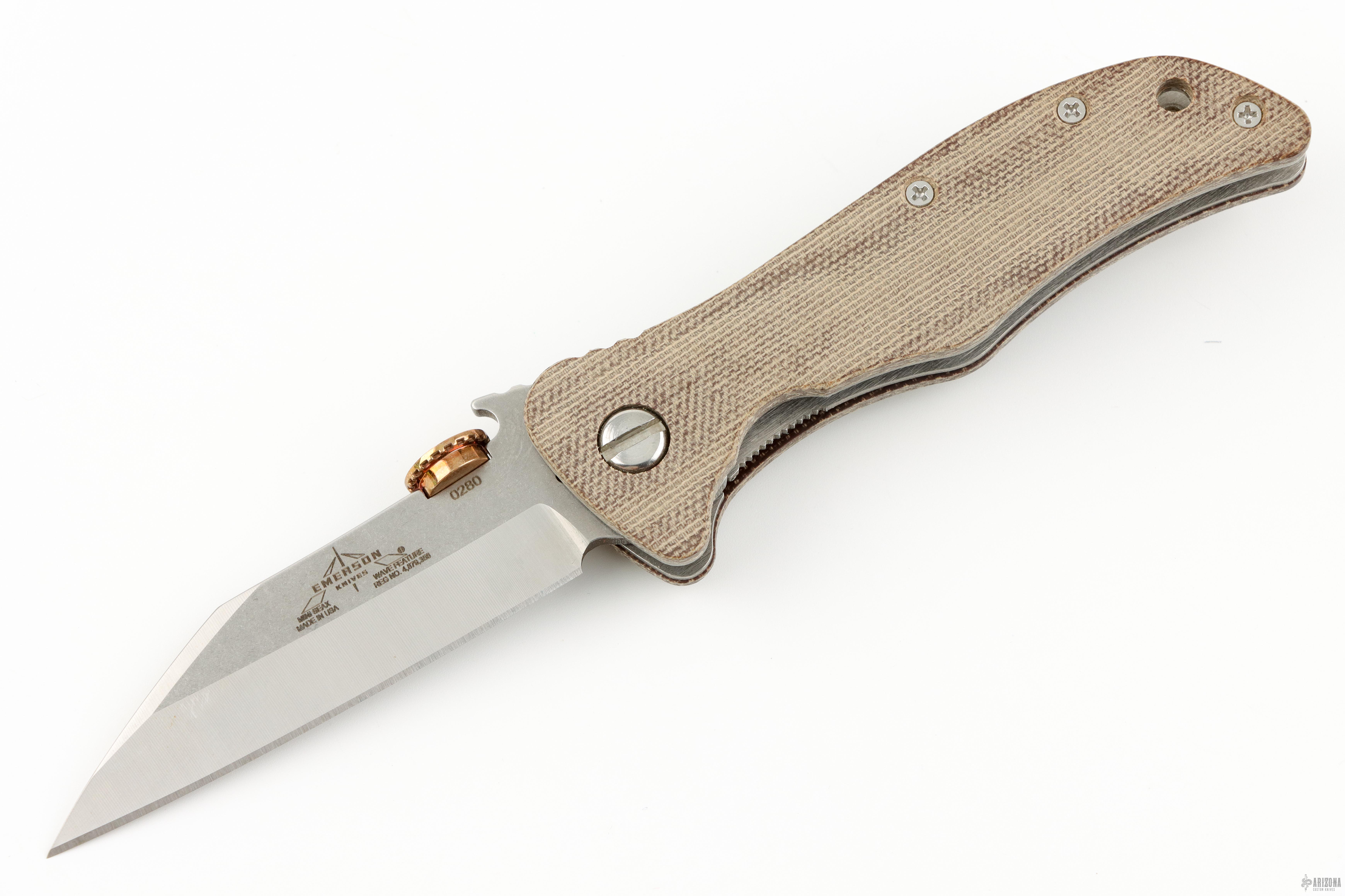 ピニマ、ナイフフィッシュ、オセラリス Mini Seax Brown Micarta #0280 - Arizona Custom Knives