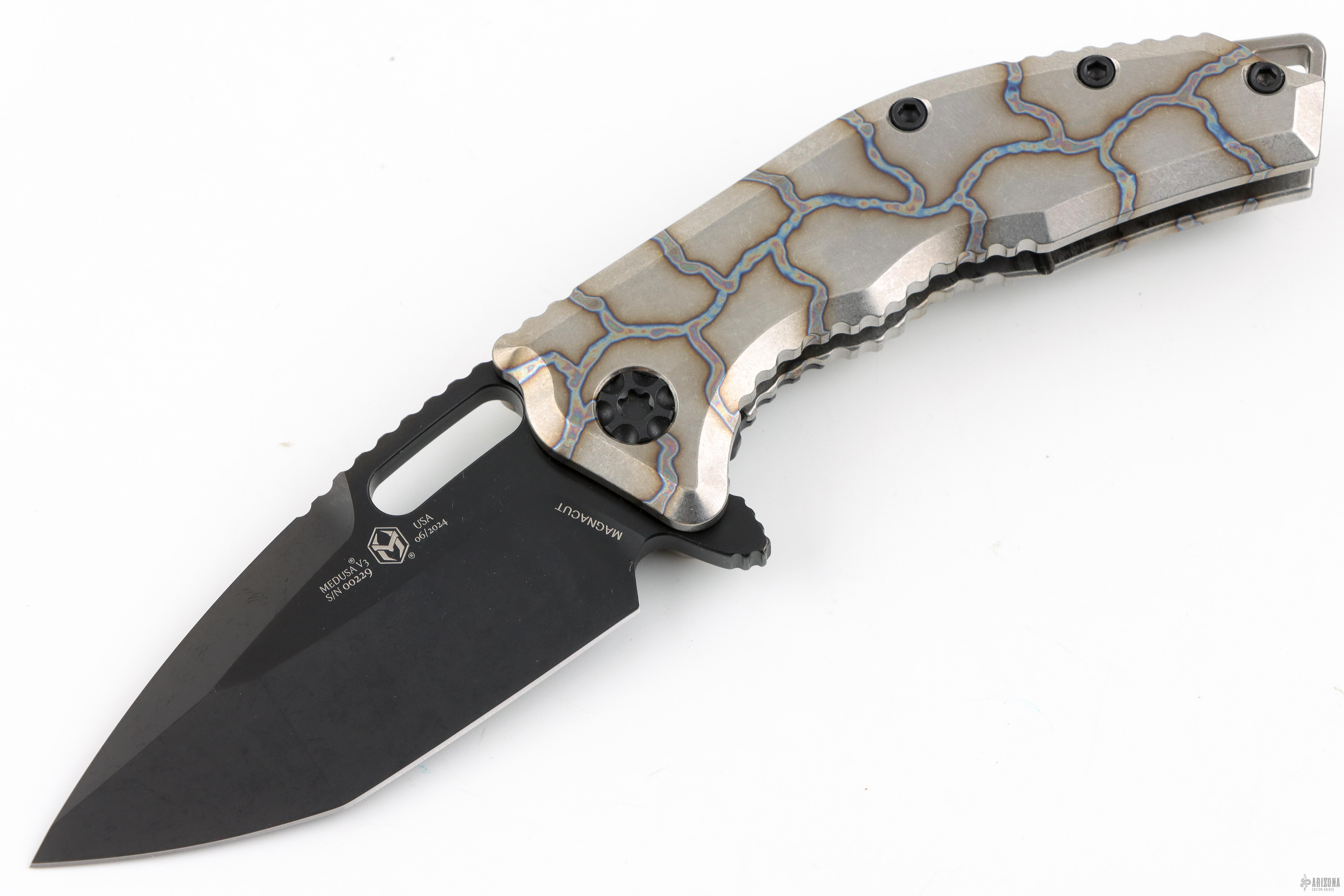 H009-6A-FTI Medusa Manual Tanto DLC Flamed Titanium - Arizona