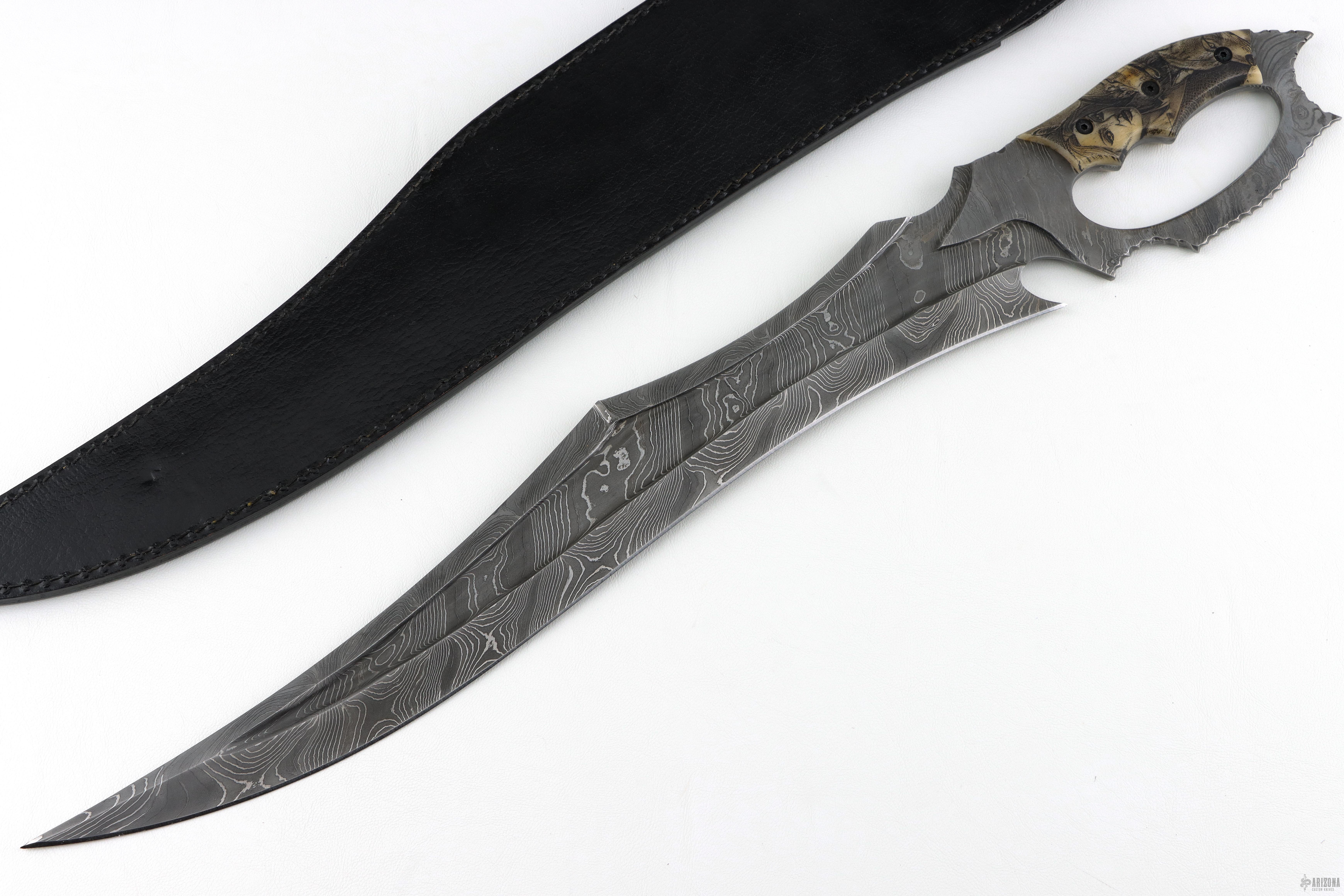 Damascus D-Guard Fighter - Arizona Custom Knives