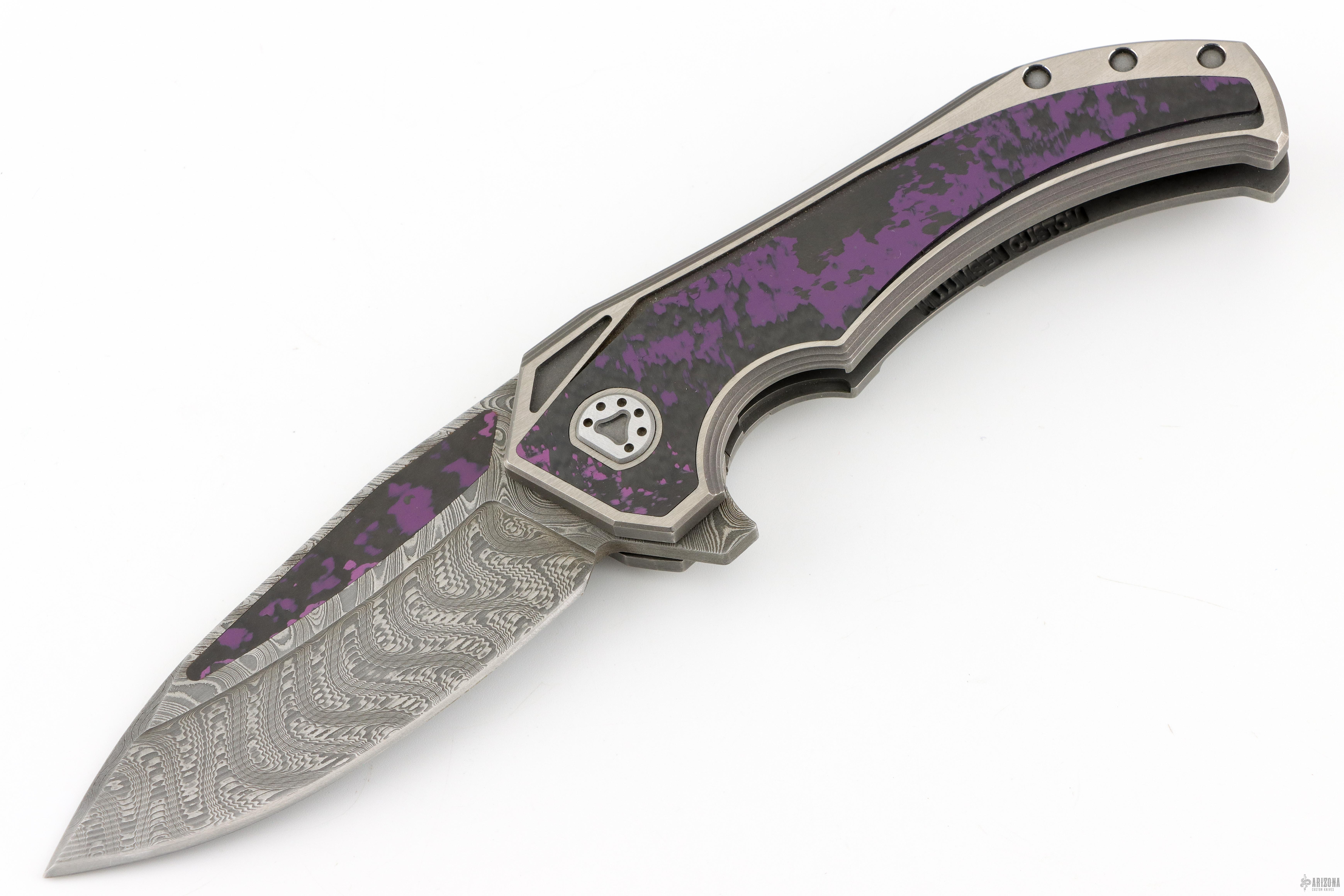 Damascus and CarboQuartz Framelock Flipper - Arizona Custom Knives