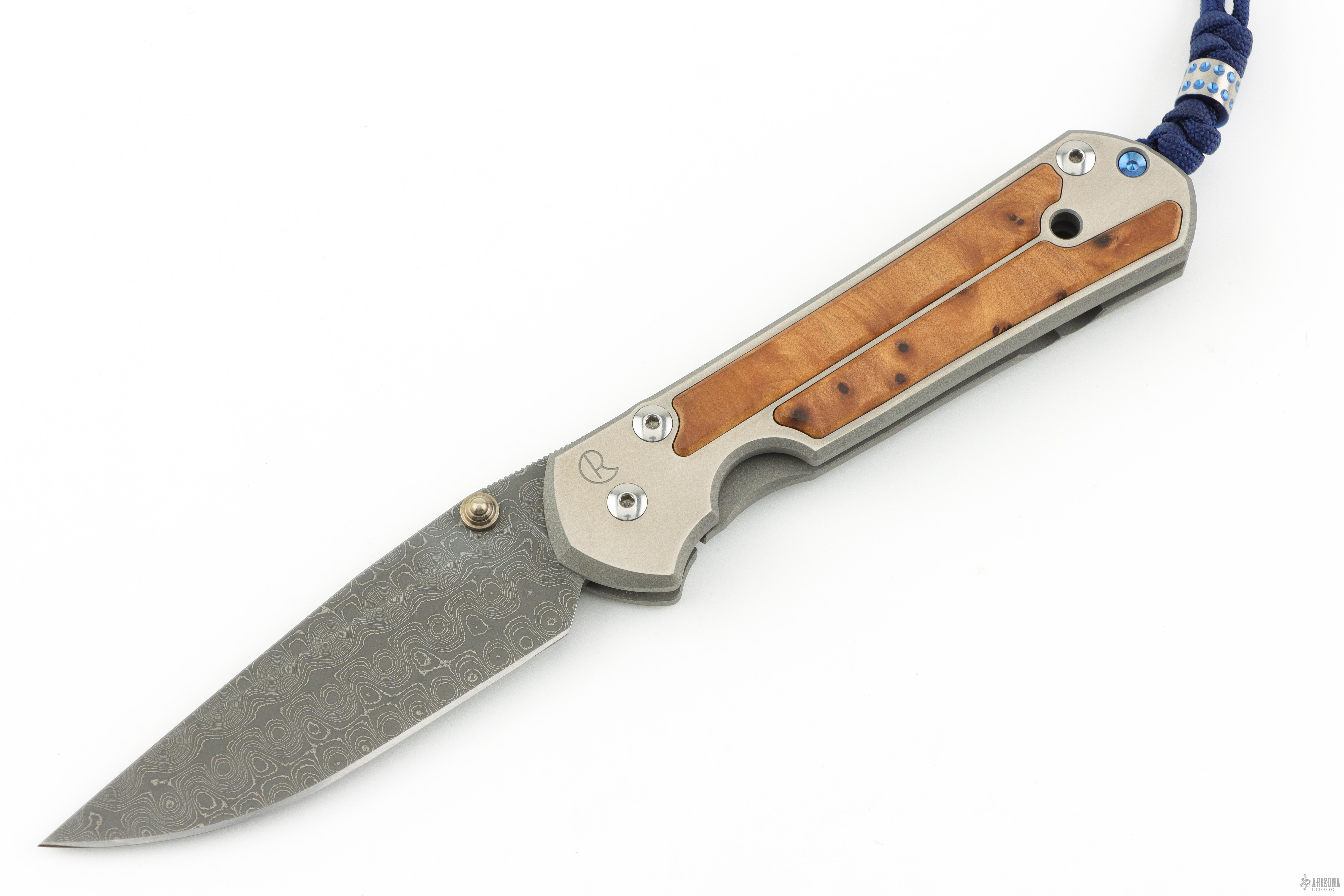 Large Sebenza 21 Thuya Inlay - Devin Thomas Raindrop Damascus