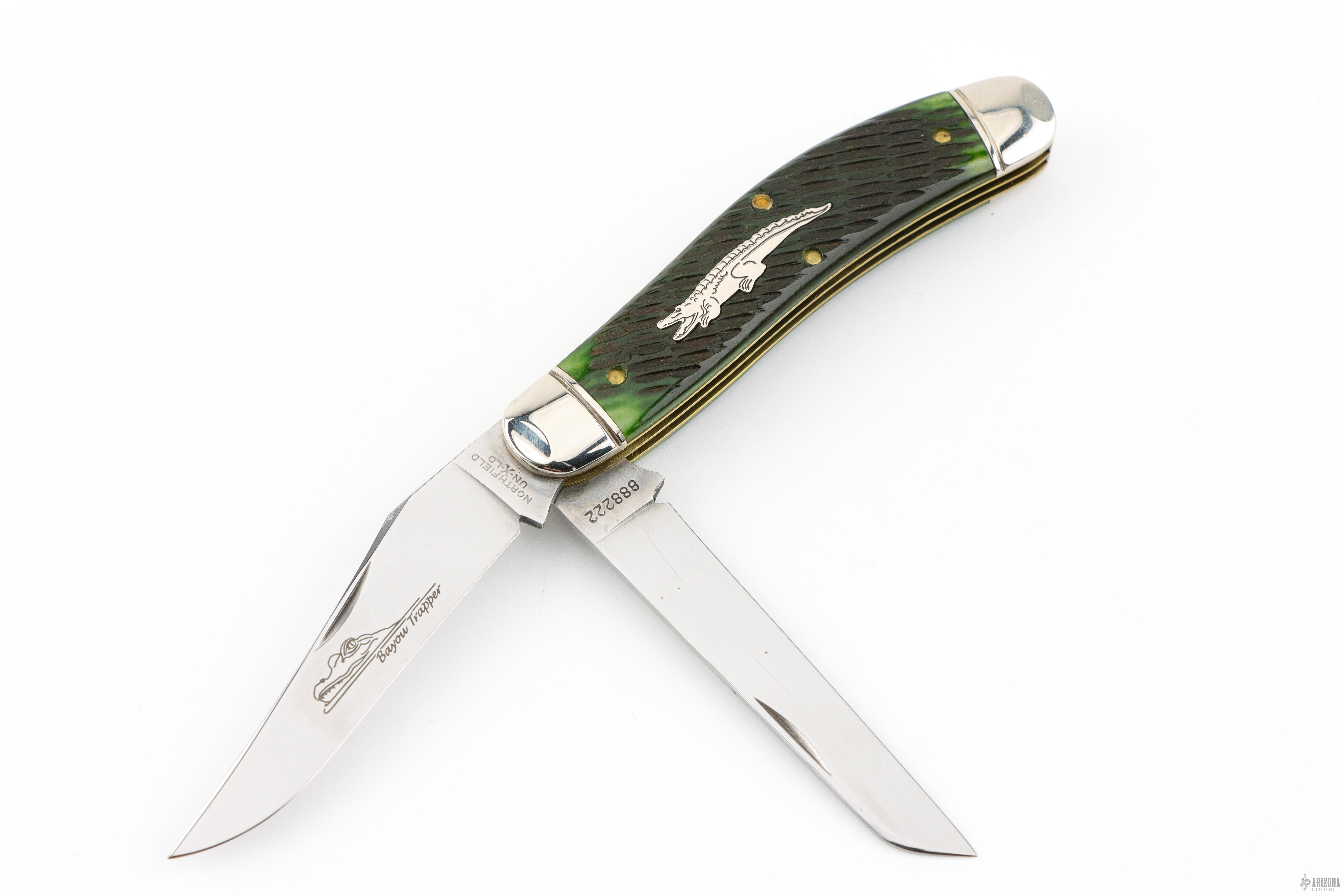 888222 Bayou Trapper - Swamp Green Jigged Bone - Arizona Custom Knives