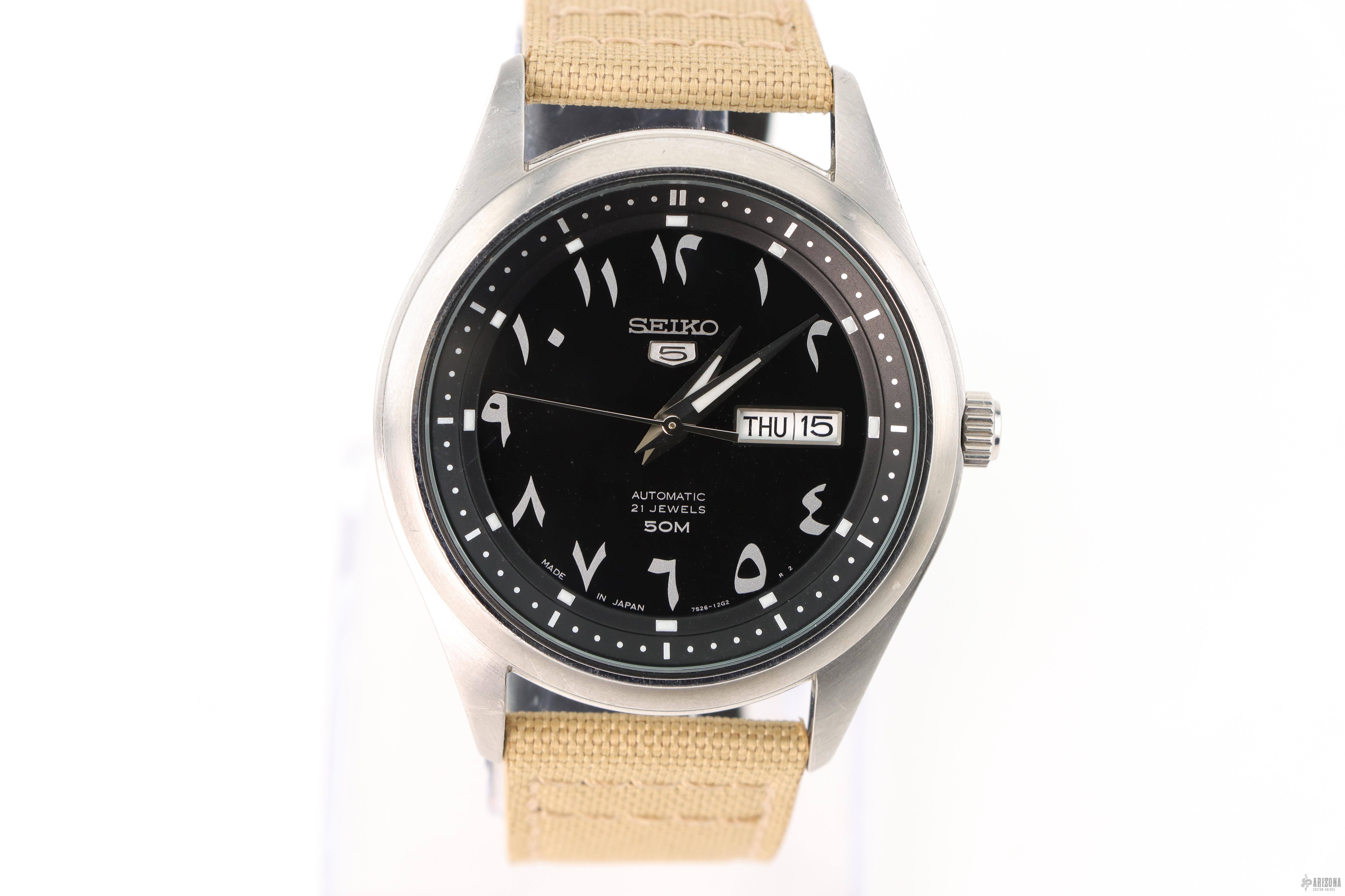 Seiko Automatic Black Arabic Dial Men's Watch - Arizona Custom Knives