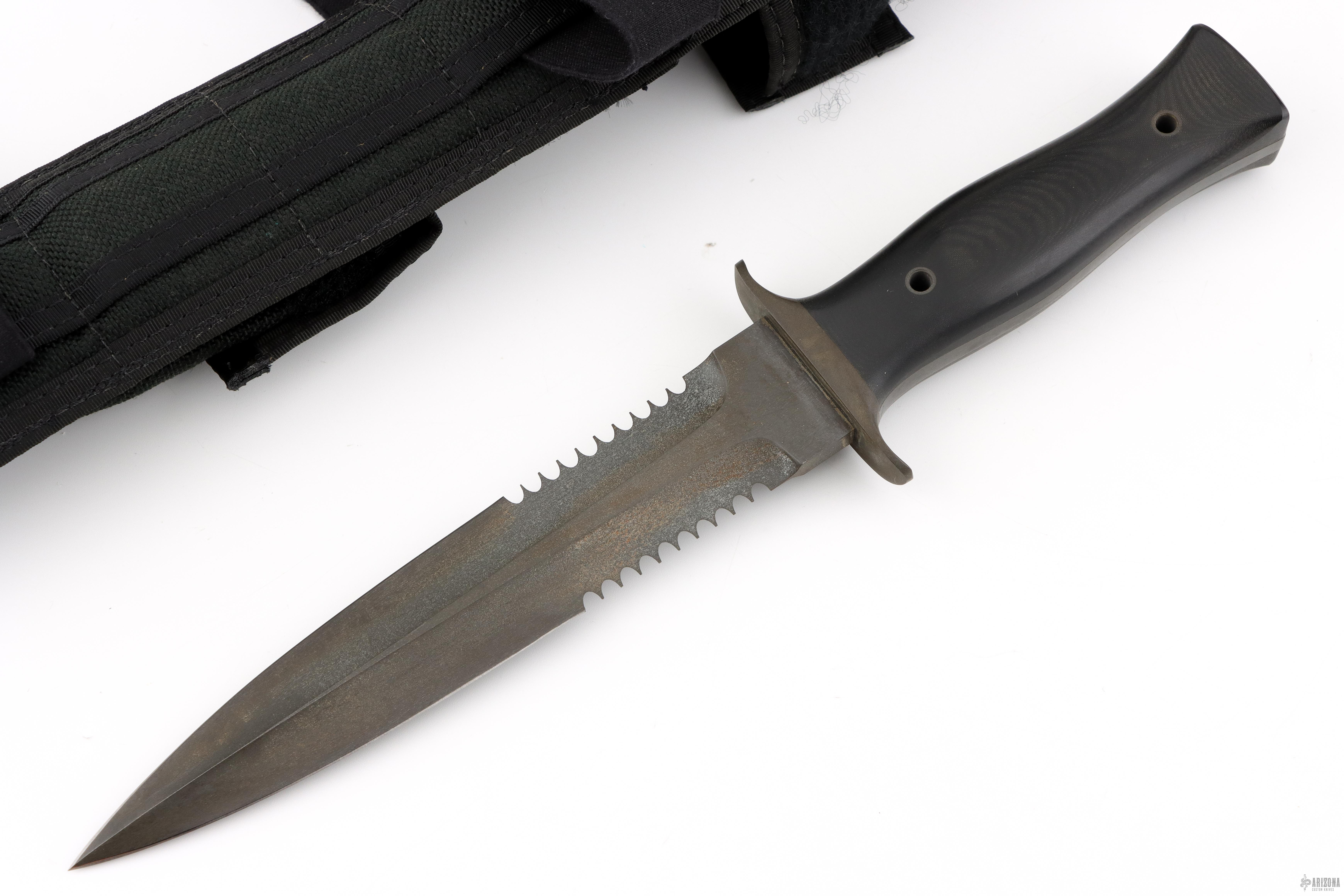 Black Oxide Dagger w/ Serrations - Arizona Custom Knives